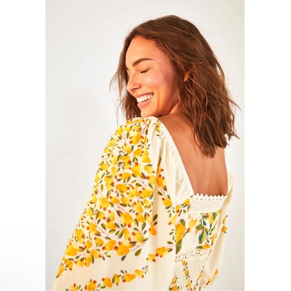 NWOT Farm Rio Cashew Puff-Sleeve Mini Dress Oversize Crochet Trim Boho XL - Picture 3 of 17